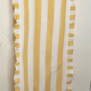 Vintage Yellow and White Striped Table or Bed Runner with Ruffle Edges